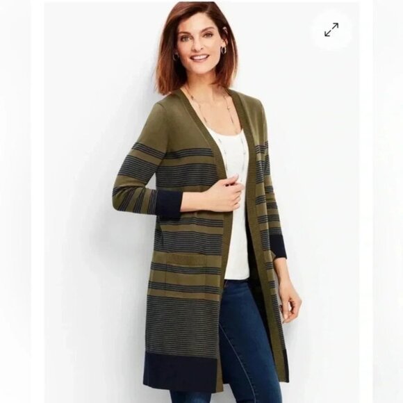 Talbots Pima cotton stripe cardigan - Picture 2 of 13